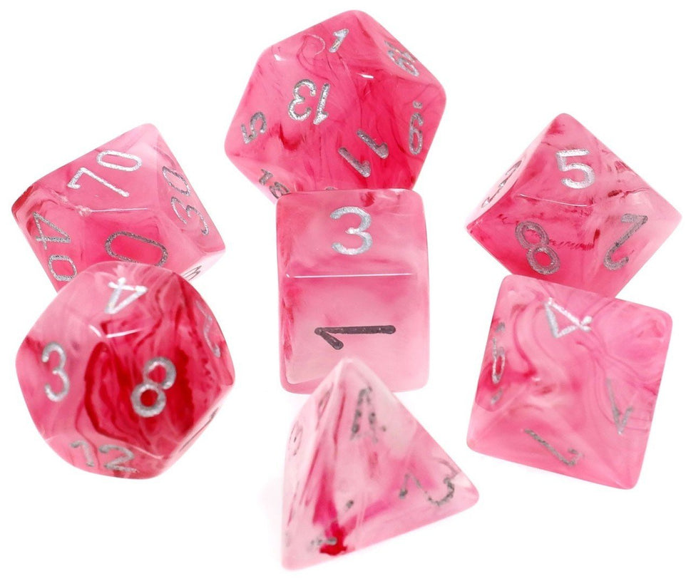 Ghostly Glow Pink/silver Polydice Dobbelsteen Set (7 stuks)