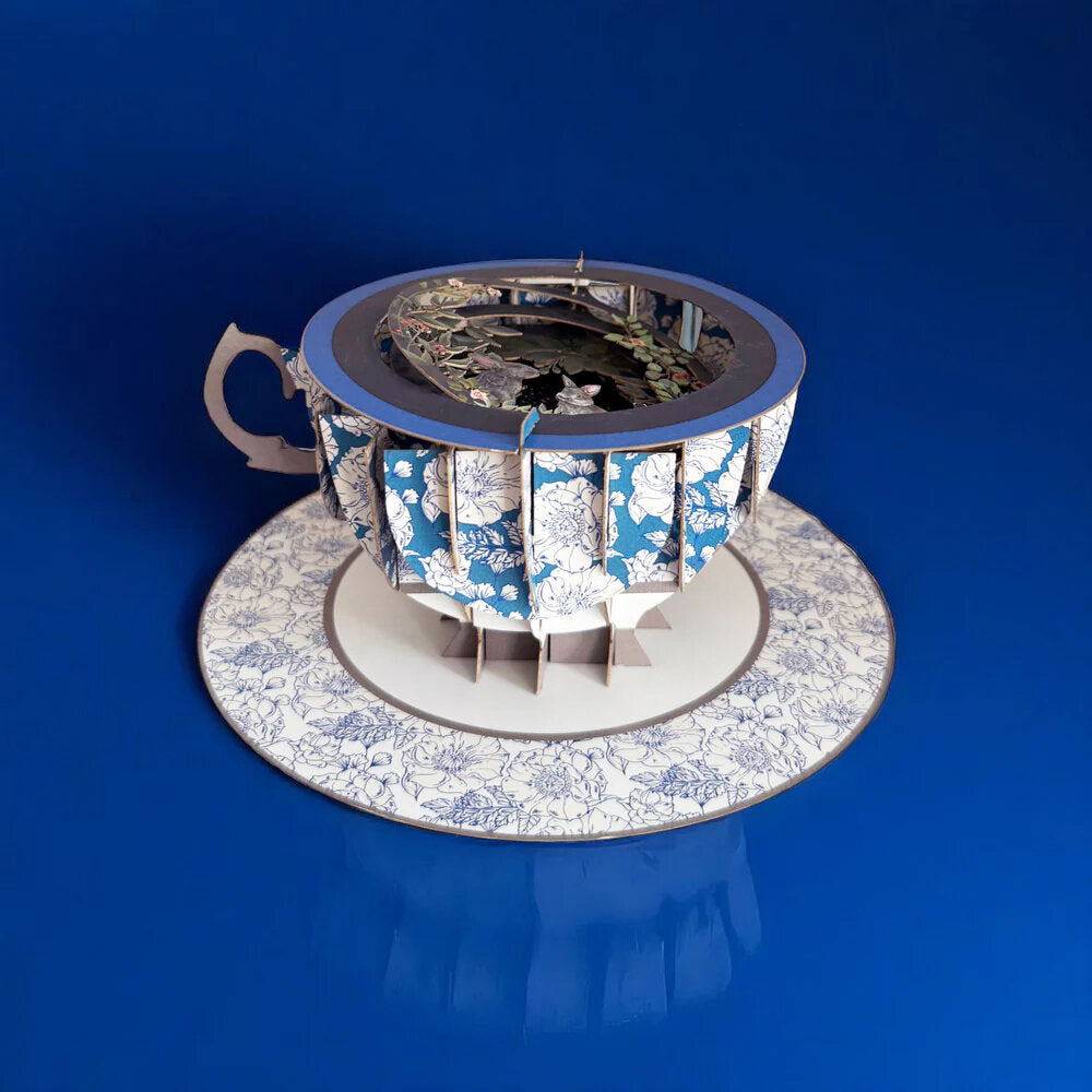 a Cup of Tea kaart - konijnen - 3d pop up kaart