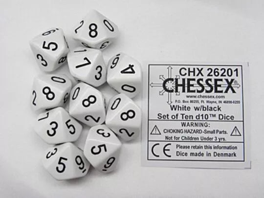 Opaque White/black D10 Dobbelsteen Set (10 stuks)