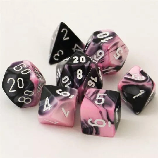 Gemini Black-Pink/white Polydice Dobbelsteen Set (7 stuks)