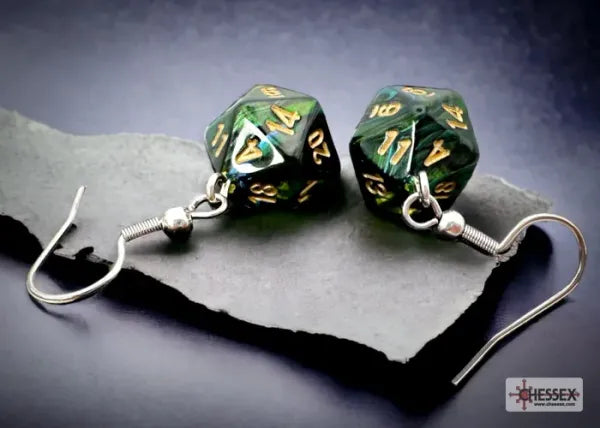 Chessex Hook Earrings Scarab Jade Mini-Poly D20