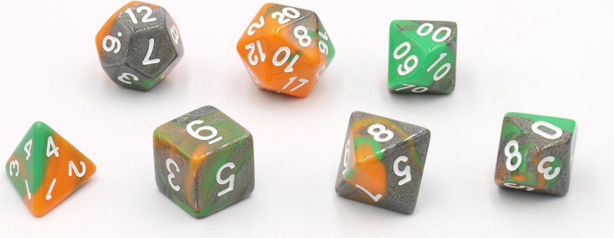 Dobbelstenen Triple Oranje/Groen/Grijs 7