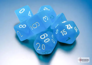 Frosted Mini-Polyhedral Caribbean Blue/white Dobbelsteen Set (7 stuks)