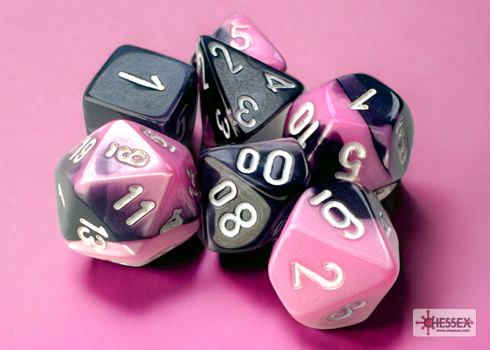 Gemini Black-Pink/white Polydice Dobbelsteen Set (7 stuks)