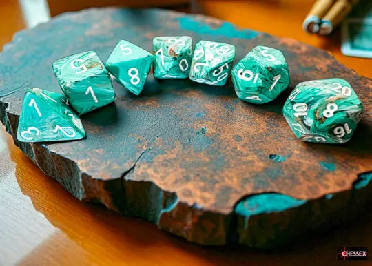 Marble Oxi-Copper/white Mega-Hedral Dobbelsteen Set (7 stuks)