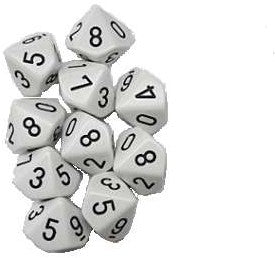 Opaque White/black D10 Dobbelsteen Set (10 stuks)