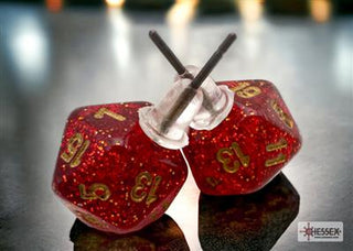 Chessex Stud Earrings Glitter Ruby Mini-Poly d20 Pair