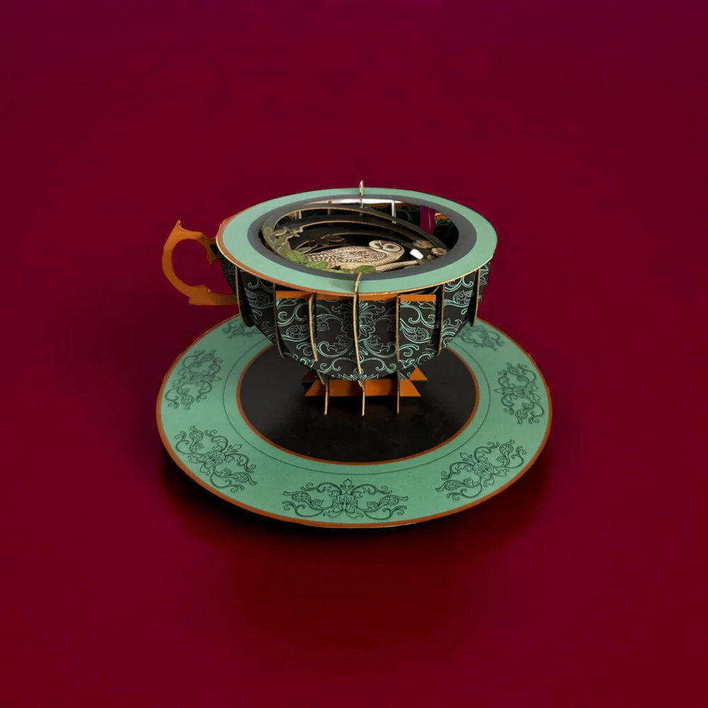 a Cup of Tea kaart - uil -  3d pop up kaart