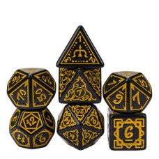 Dobbelstenen Set Druide Zwart/Geel 7 delig.