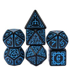 Dobbelstenen Set Druide Zwart/Blauw 7 delig