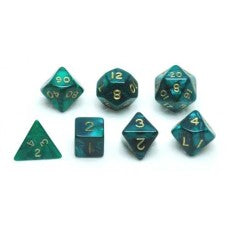 Dobbelstenen Set – 7-delig Groen Marmer / Parelmoer