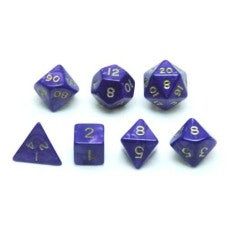 Dobbelsteen Set 7 ass.Paars marmer/goud