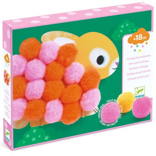 Pomponcollage - Dieren en pomponcirkels
