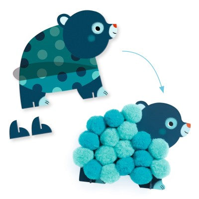 Pomponcollage - Dieren en pomponcirkels