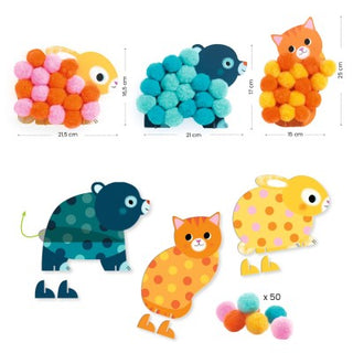 Pomponcollage - Dieren en pomponcirkels