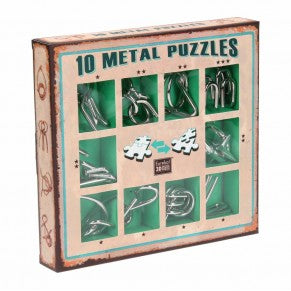 10 Metal Puzzles Set Green - De Dondersteen