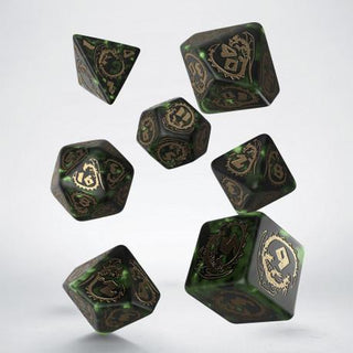 Dragons Bottle green & gold Dice Set (7) - De Dondersteen