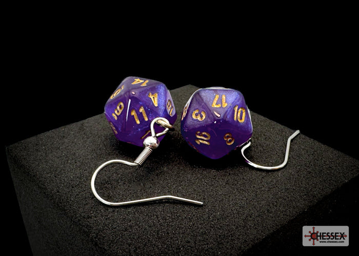 Borealis Royal Purple Mini d20 Hook Earrings