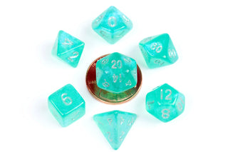 10mm Mini Stardust Acrylic Poly Dice Set Turquoise - De Dondersteen