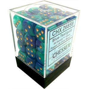 36x12mm D6 Gemini Blue- Teal/Gold - De Dondersteen