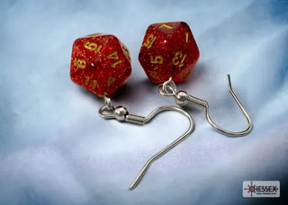 Chessex Hook Earrings Glitter Ruby Mini-Poly D20 - De Dondersteen
