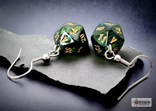Chessex Hook Earrings Scarab Jade Mini-Poly D20 - De Dondersteen