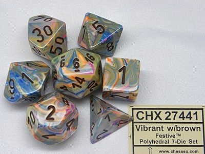 Festive Vibrant/brown Polydice Dobbelsteen Set (7 stuks) - De Dondersteen