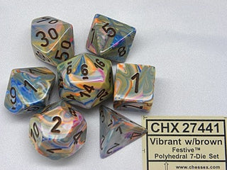 Festive Vibrant/brown Polydice Dobbelsteen Set (7 stuks) - De Dondersteen