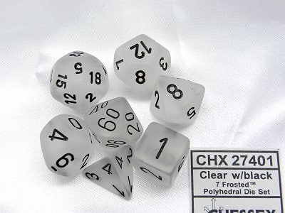 Frosted Clear/black Polydice Dobbelsteen Set (7 stuks) - De Dondersteen