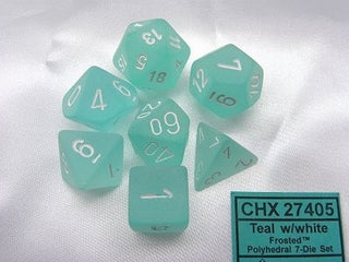 Frosted Teal/white Polydice Dobbelsteen Set (7 stuks) - De Dondersteen