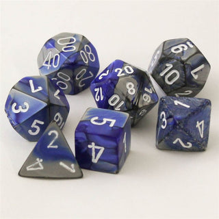 Gemini Blue-Steel/white Polydice Dobbelsteen Set (7 stuks) - De Dondersteen