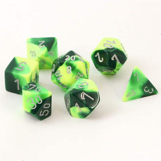 Gemini Green-Yellow/silver Polydice Dobbelsteen Set (7 stuks) - De Dondersteen