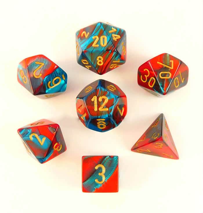 Gemini Red-Teal/gold Polydice Dobbelsteen Set (7 stuks) - De Dondersteen