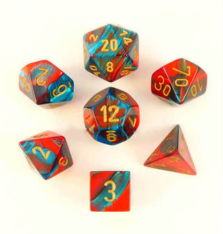 Gemini Red-Teal/gold Polydice Dobbelsteen Set (7 stuks) - De Dondersteen