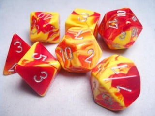 Gemini Red-Yellow/silver Polydice Dobbelsteen Set (7 stuks) - De Dondersteen