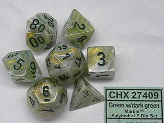 Marble Green/dark green Polydice Dobbelsteen Set (7 stuks) - De Dondersteen