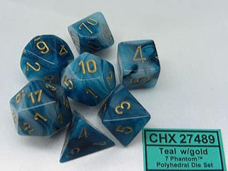 Phantom Teal/gold Polydice Dobbelsteen Set (7 stuks) - De Dondersteen