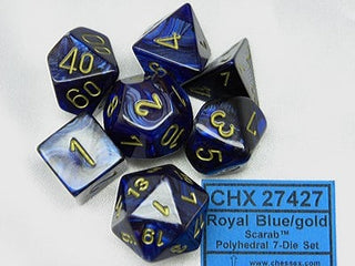 Scarab Royal Blue/gold Polydice Dobbelsteen Set (7 stuks) - De Dondersteen