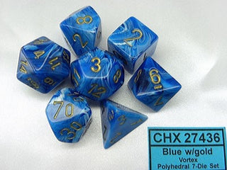 Vortex Blue/gold Polydice Dobbelsteen Set (7 stuks) - De Dondersteen