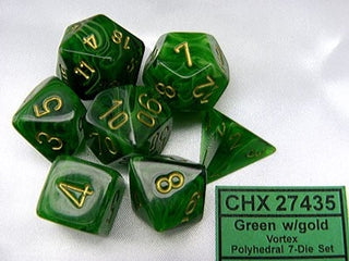 Vortex Green/gold Polydice Dobbelsteen Set (7 stuks) - De Dondersteen