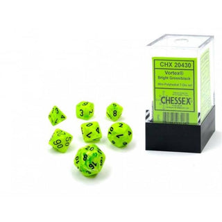 Vortex Mini-Polyhedral Bright Green/black Dobbelsteen Set (7 stuks) - De Dondersteen