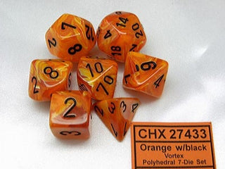 Vortex Orange/black Polydice Dobbelsteen Set (7 stuks) - De Dondersteen