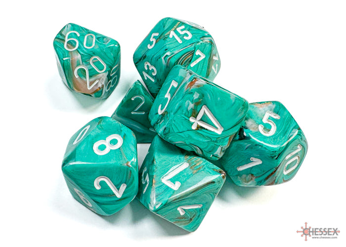 Marble Oxi-copper/white Polydice Dobbelsteen Set (7 stuks)