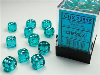 Dice Set Trans Teal/White 12mm (36)