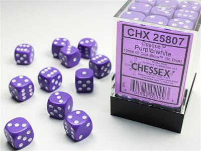 Dice Set Opa Purple/White 12mm (36)