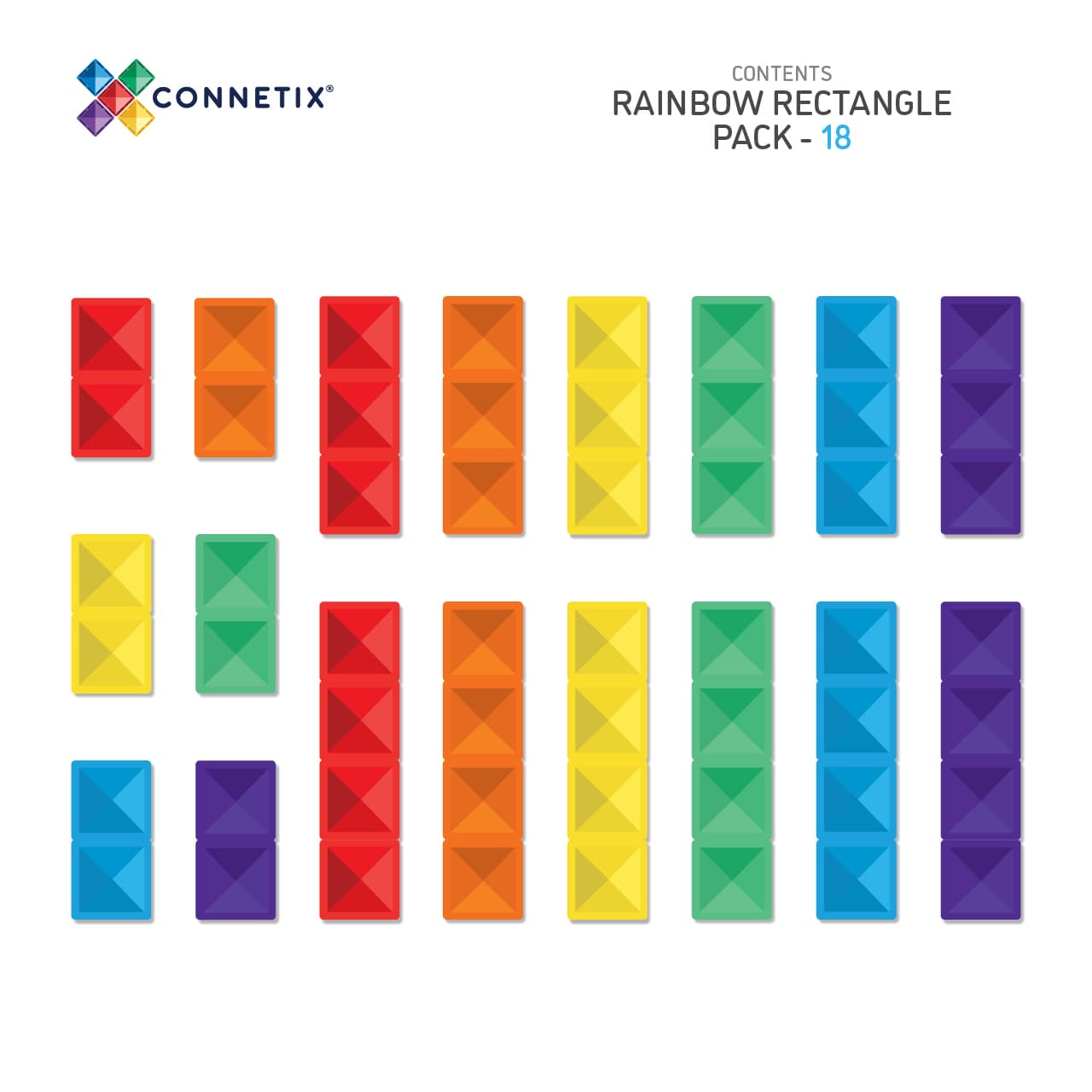 Connetix Rainbow Rectangle Pack – 18-delige magnetische uitbreiding