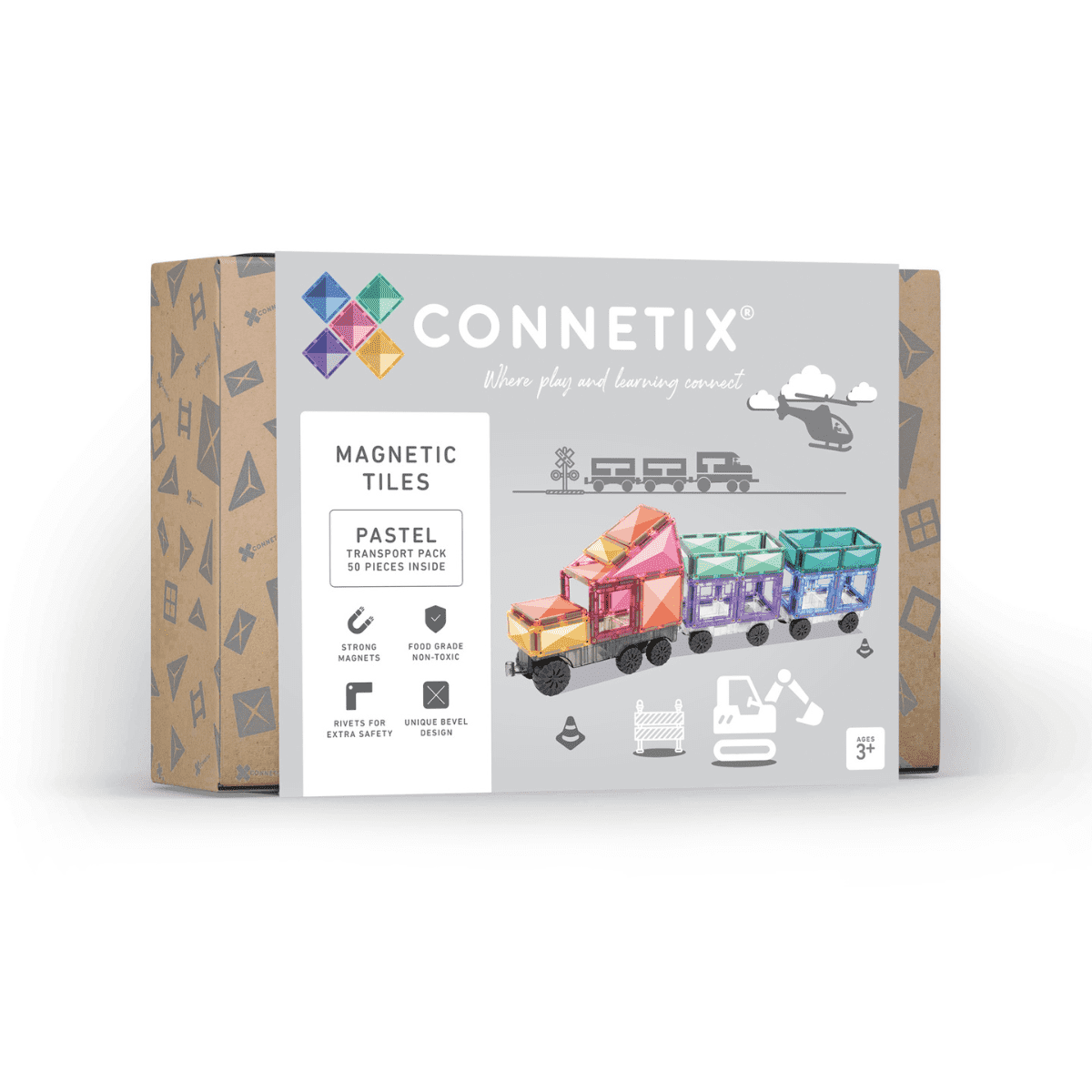 Connetix 50-delige Pastel Transport Pack – Voertuigen bouwen in stijl
