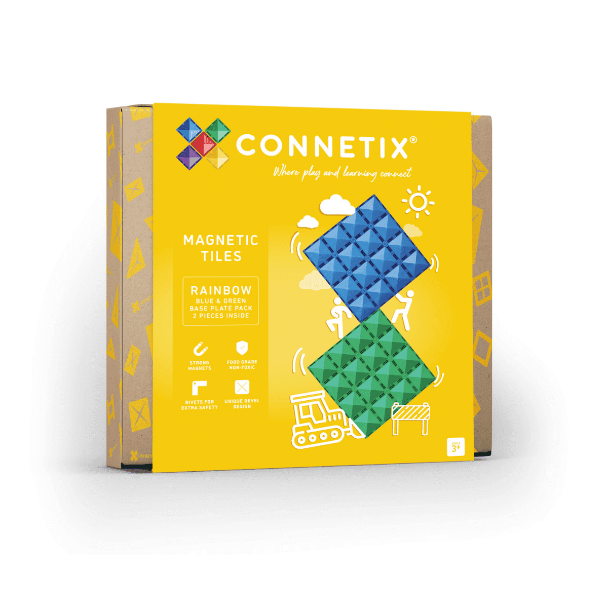 Connetix 2-delige Base Plate Pack – Groene & Blauwe Bouwplaat 30x30 cm