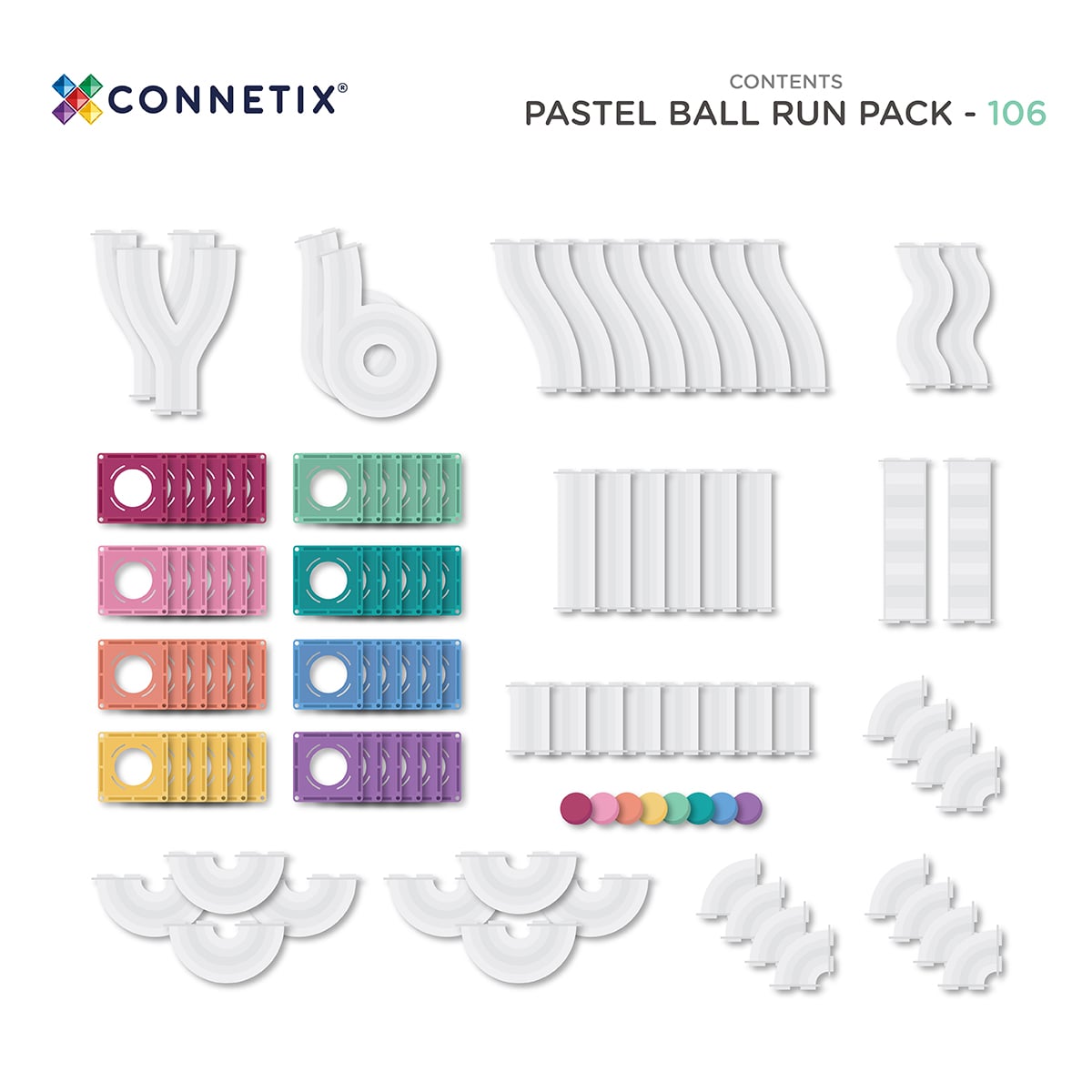 Connetix Pastel Ball Run Uitbreiding – 106 stuks