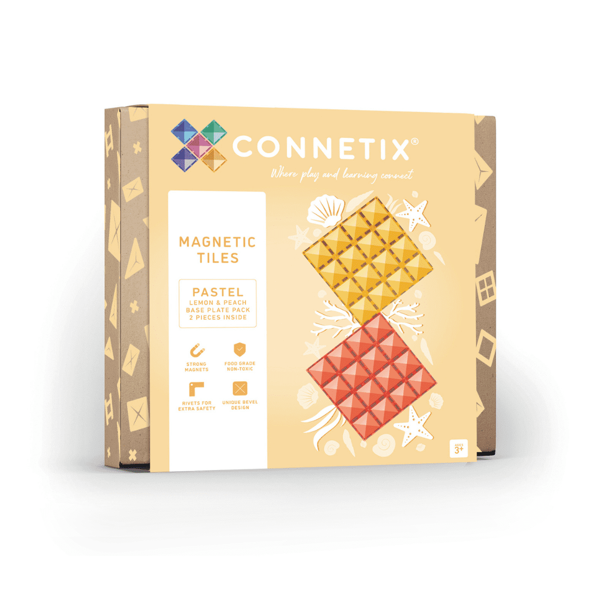 Connetix Pastel Basisplaten – Lemon & Peach (2-delig)